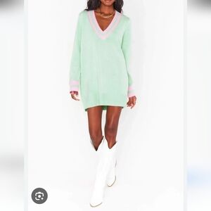 Show Me Your Mumu-Hartford Mint Courtside Sweater Dress-Size Small